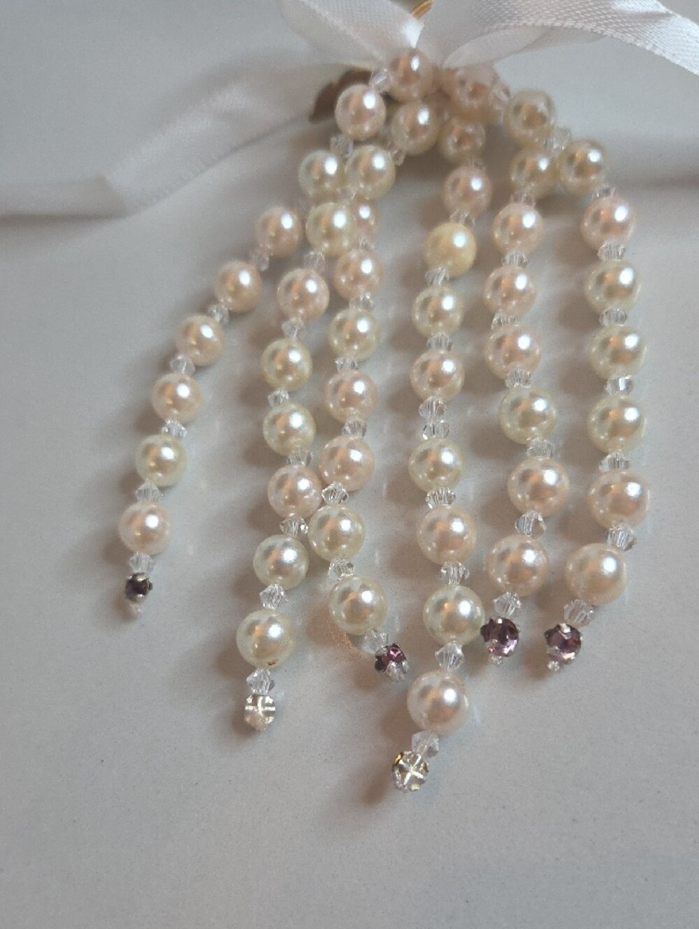 Pearl Tassel Bag Charm Keychain with Gold Clip - Ivory - Picture 2 of 4